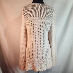 Style & Co Medium Soft Apricot Long Sweater Scoop Neck Multi-Stitch Pattern Boho